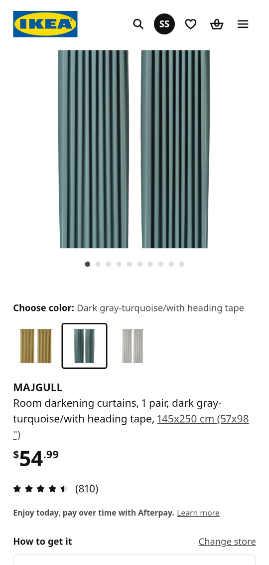 IKEA MAJGULL Room Darkening Curtains - Dark Gray-Turquoise