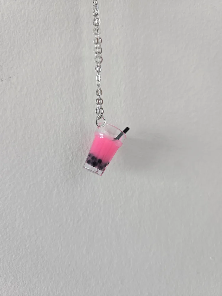 Boba Tea Necklace - Pink Drink thumbnail