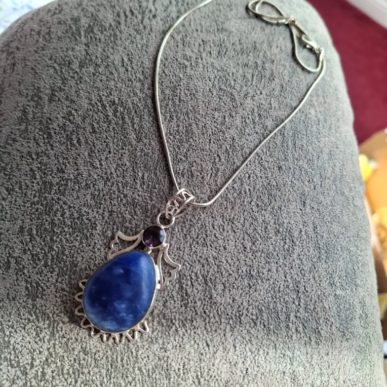 Blue Sodalite and Amethyst Pendant Necklace image indicator(3)