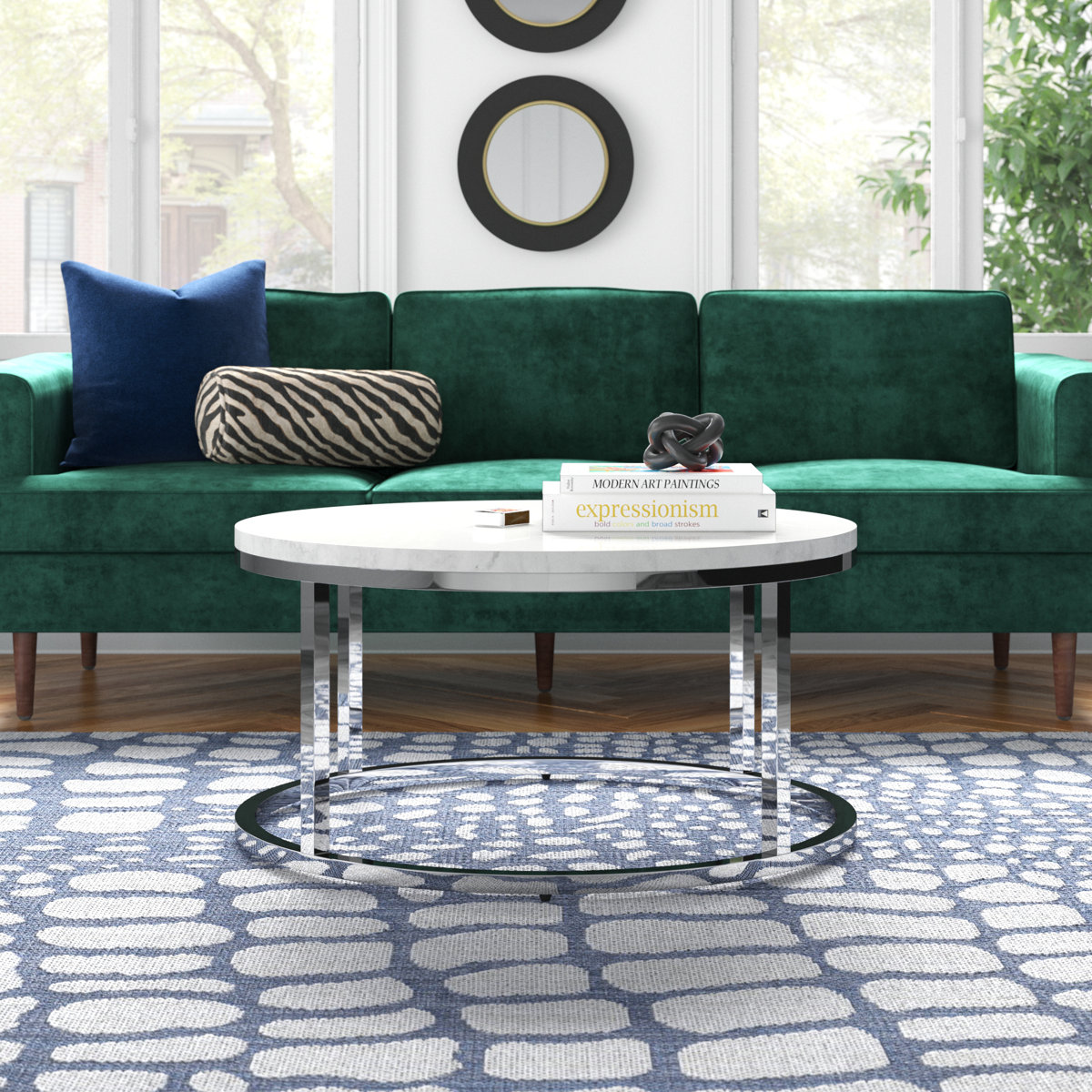 Round Coffee Table with Faux Marble Top