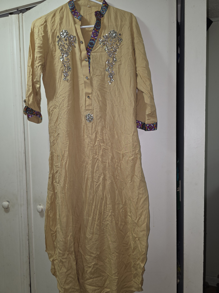 Beige Embellished Kurti Dress