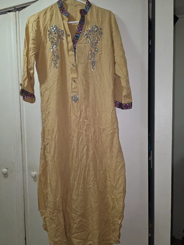 Beige Embellished Kurti Dress