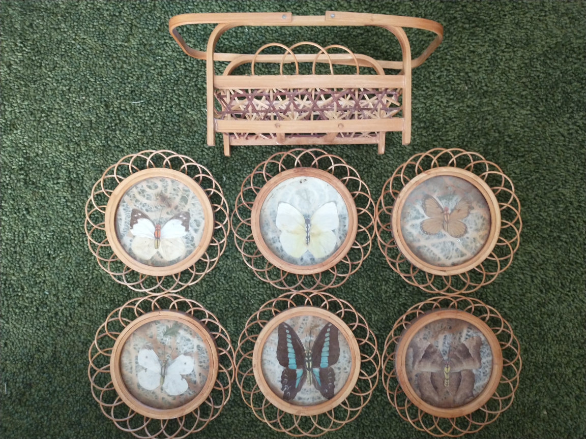 Vintage Butterfly Coasters (set of 6) with Holder
