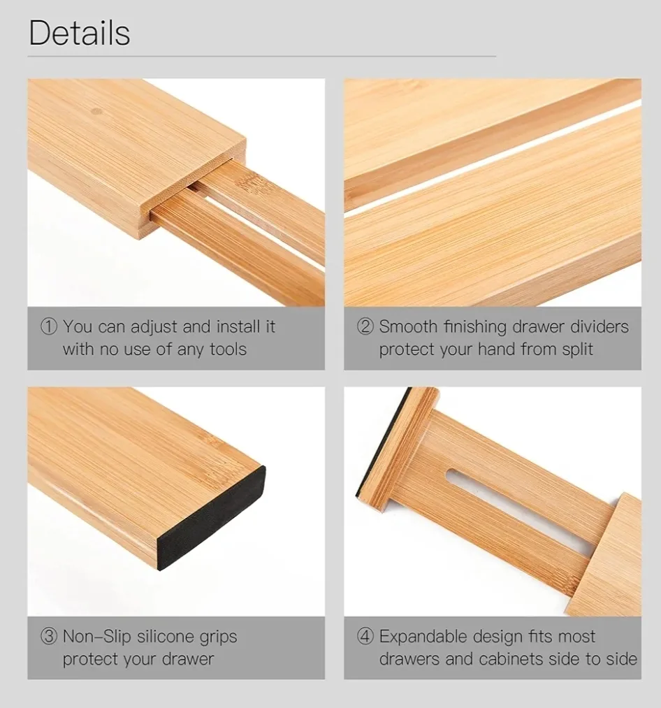 4x Bamboo Expandable Drawer Dividers image indicator(3)