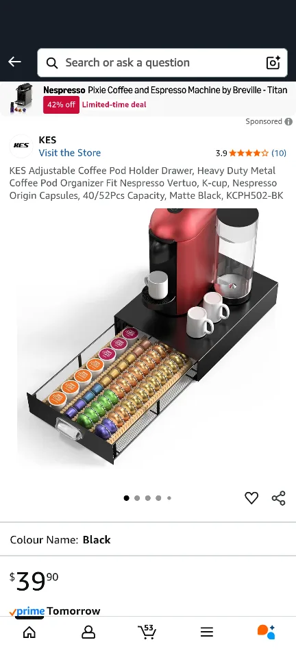 KES Coffee Pod Holder Drawer - Black thumbnail