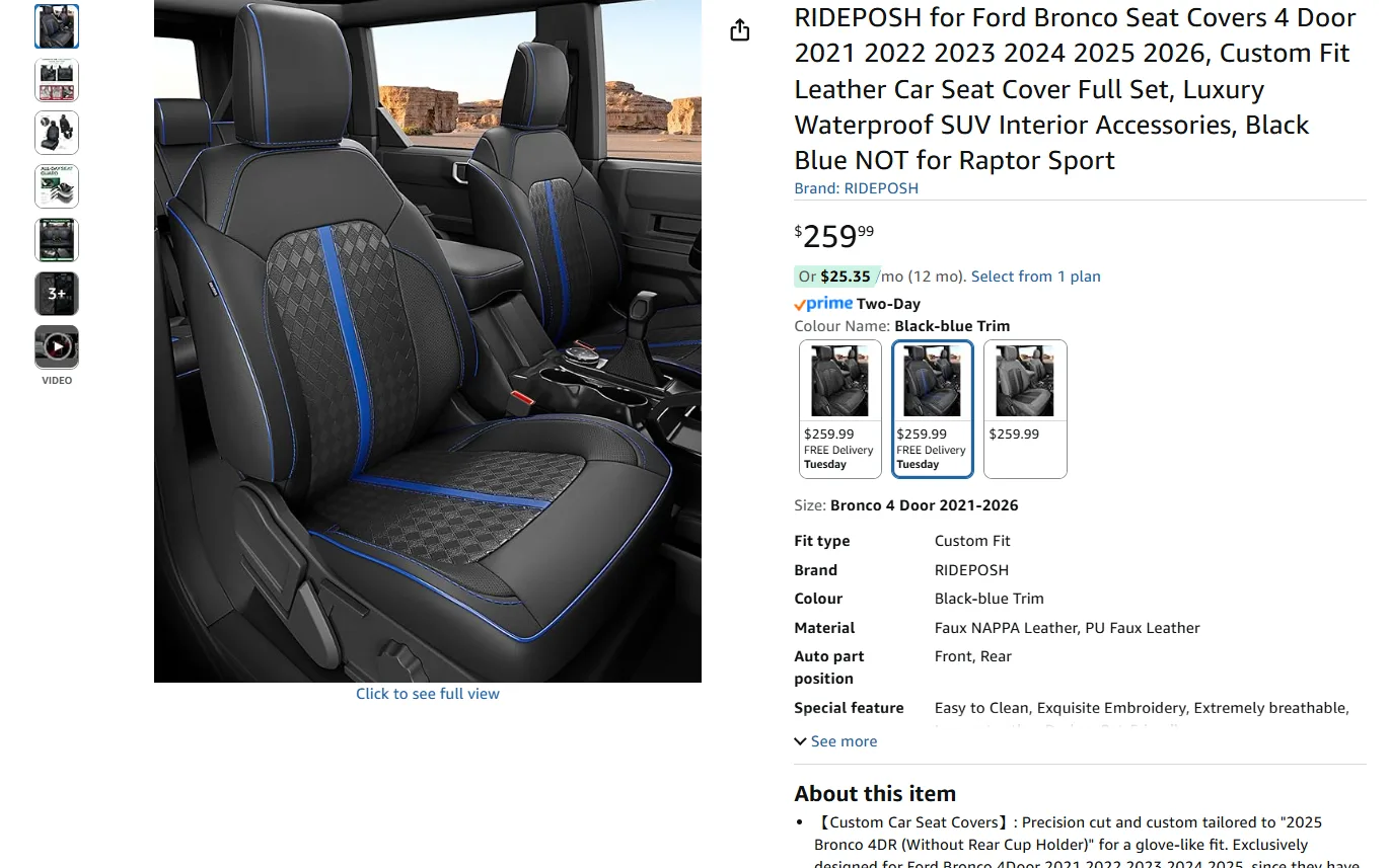 Ford Bronco Seat Covers BNIB image indicator(2)