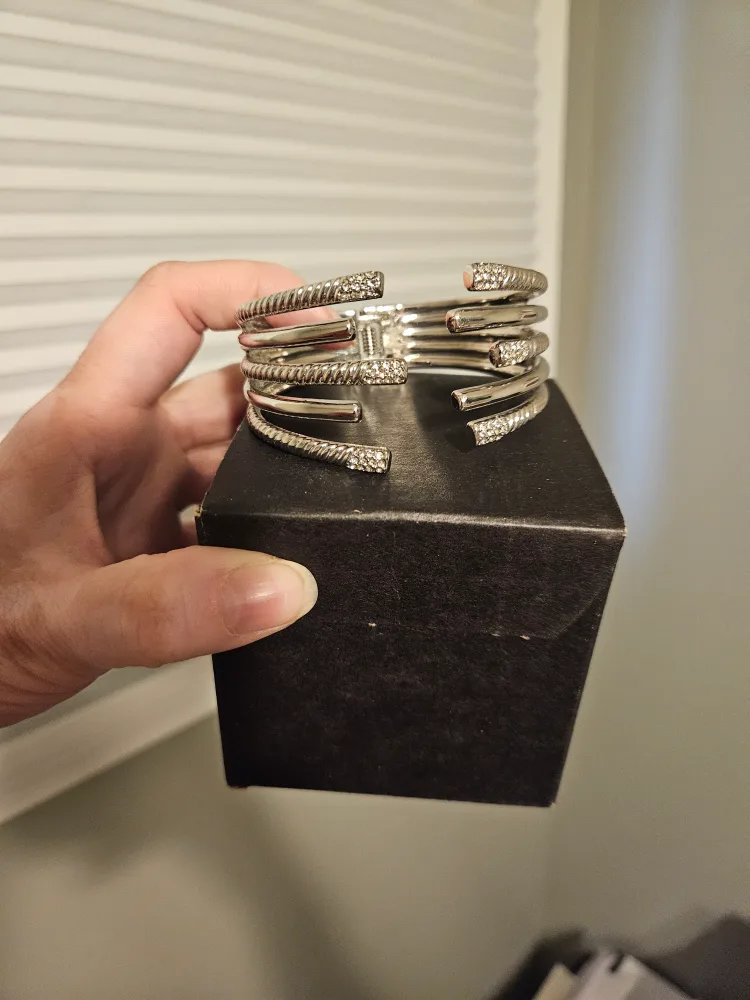 Silver Tone Cuff Bracelet with Rhinestones thumbnail