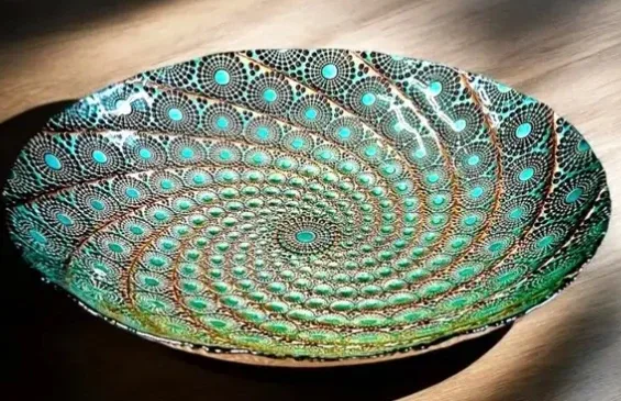 Decorative Shallow Reverse Painted Large Glass Bowl thumbnail