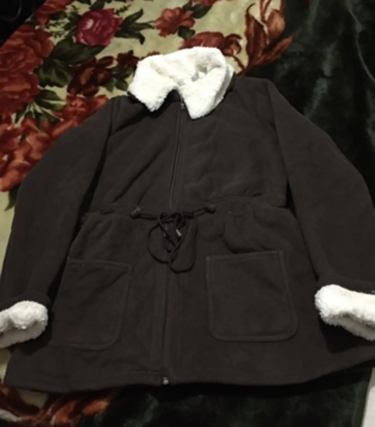 Brown Fleece Jacket with White Sherpa Collar thumbnail
