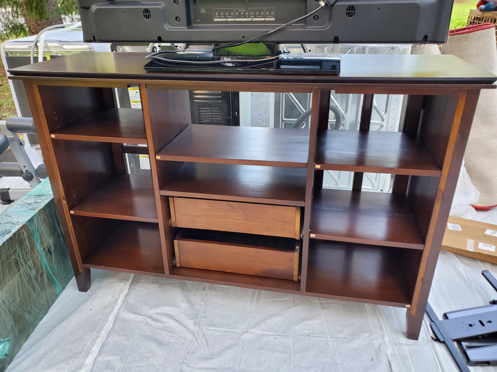 Brown Wood TV Stand with Glass Doors - photo 3