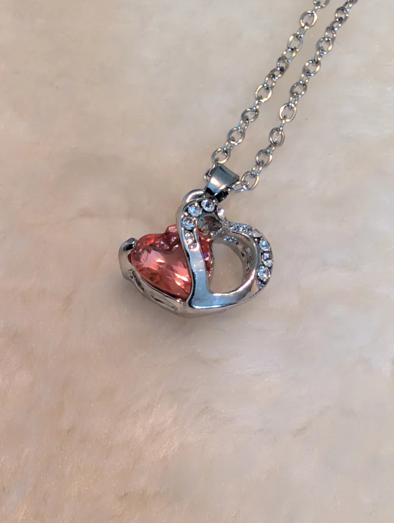 Heart Pendant Necklace - Silver & Peach thumbnail