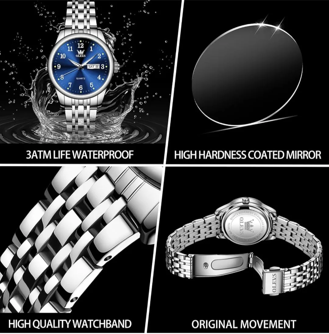 Olevs Quartz Blue Dial Silver Band Watch image indicator(4)