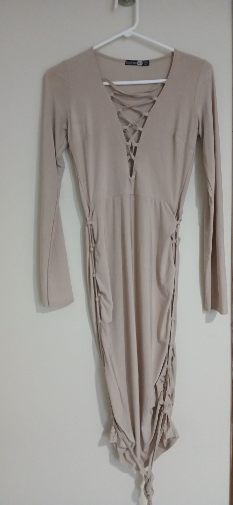 Boohoo Night Beige Lace-Up Dress - Size 8 - photo 2