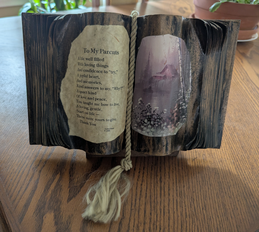 Wooden Book Sculpture - "To My Parents"