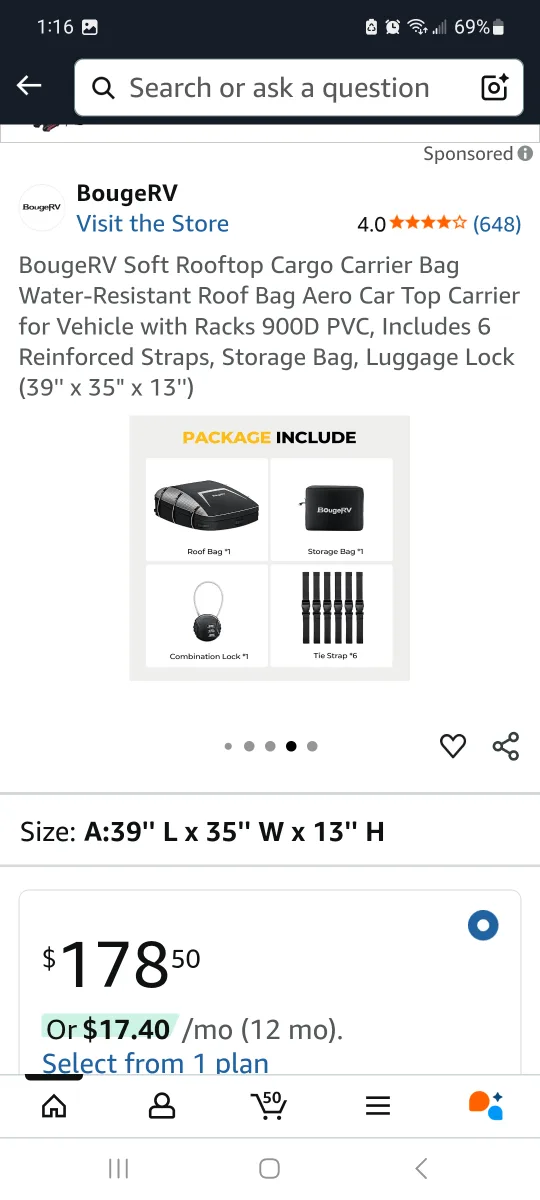 BougeRV Rooftop Cargo Carrier Bag - 39" x 35" x 13" brand new image indicator(2)