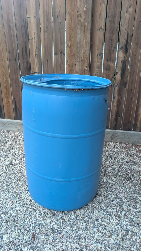 55 Gallon Blue Plastic Rain Barrel thumbnail