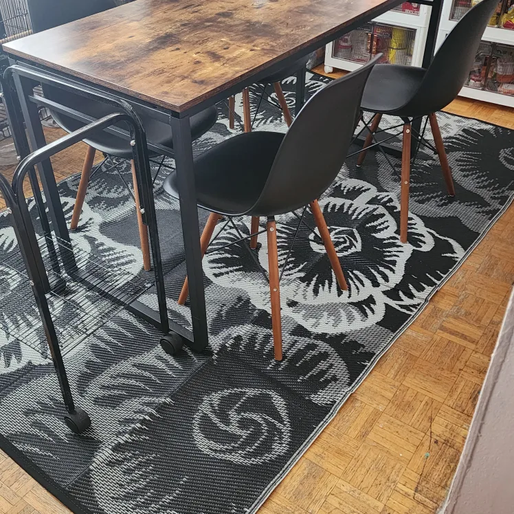 Black & White Floral Outdoor Rug thumbnail