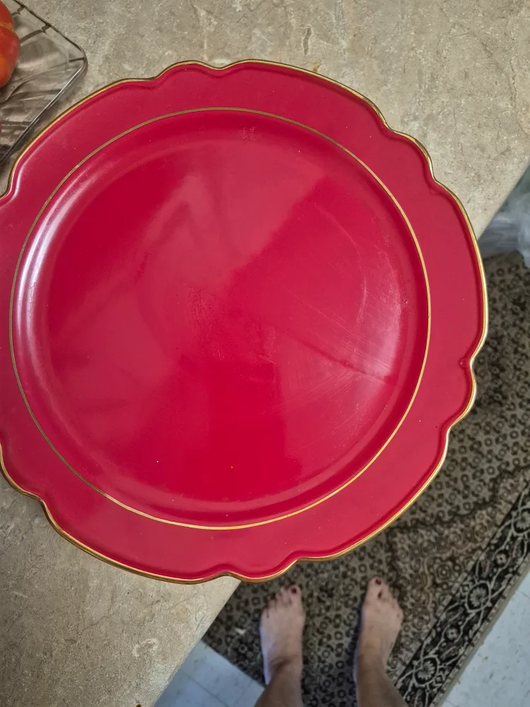 Red Cake Stand with Gold Trim image indicator(2)