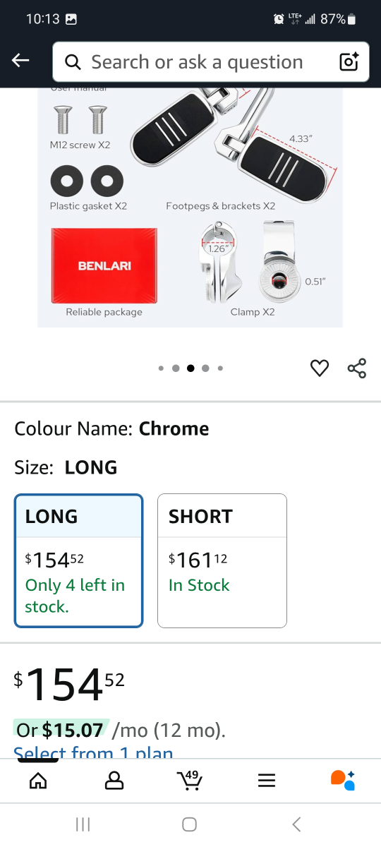 Benlari Highway Pegs - Chrome, Long Size brand new - photo 2