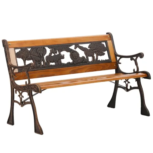 Outdoor Garden Bench with Animal Carvings