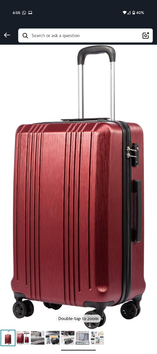 Large Size: Coolife Suitcase Spinner, Burgundy