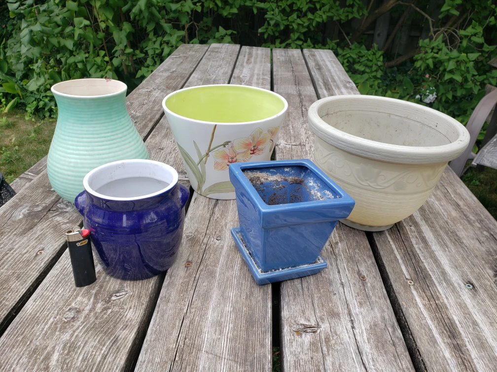 Assorted garden pots