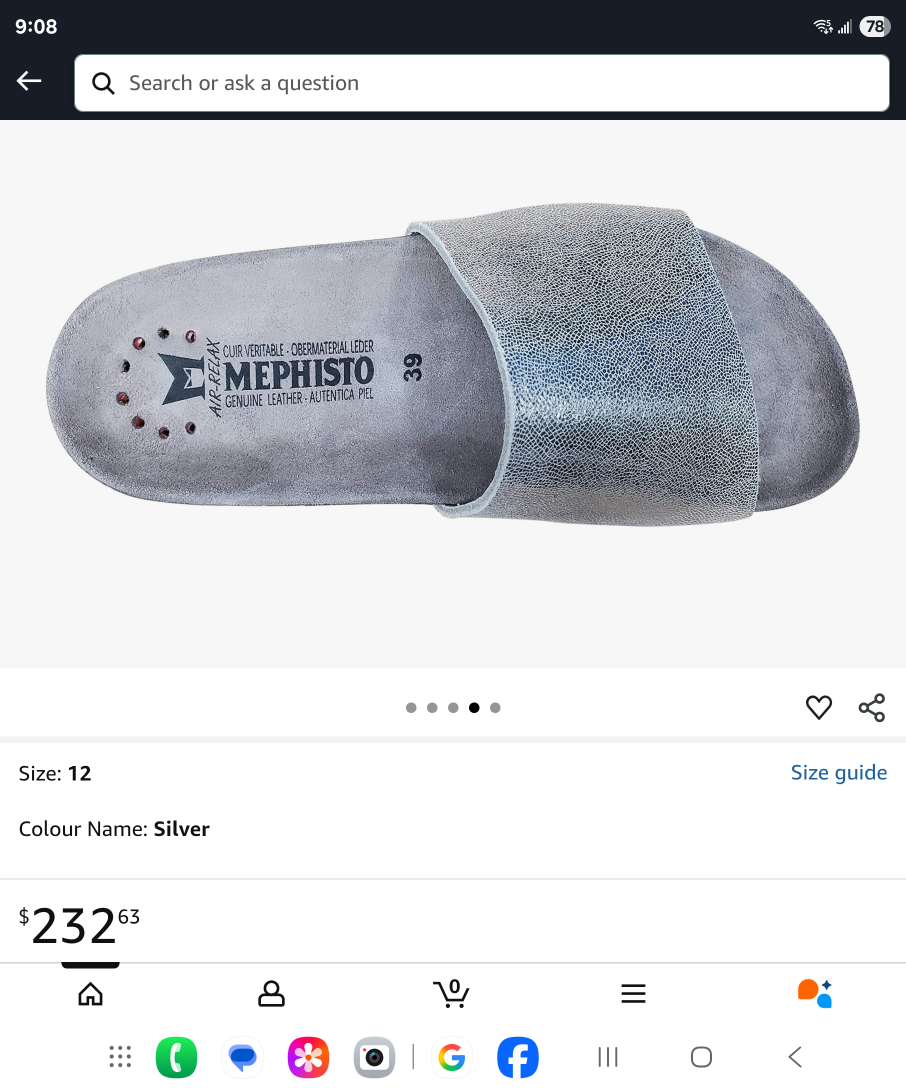 Mephisto Silver Leather Slides - Size 10 - photo 5