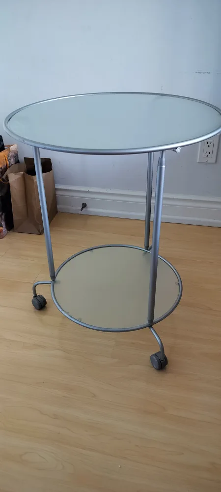 Round Glass Top Side Table with Wheels thumbnail