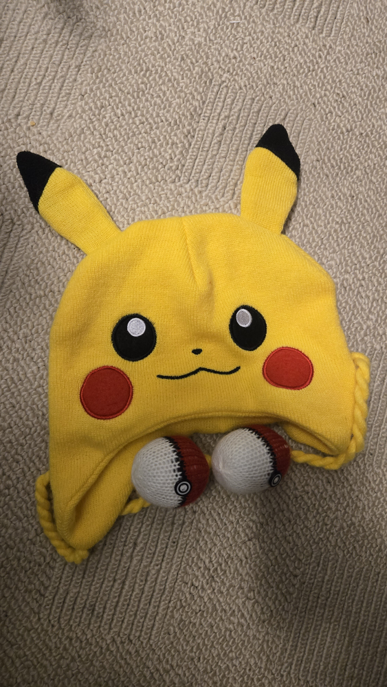 Pikachu Knit Hat with Pokeball Ties