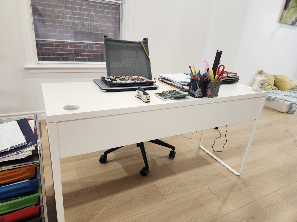 IKEA White Desk - 55 7/8" with black Chair - photo 2