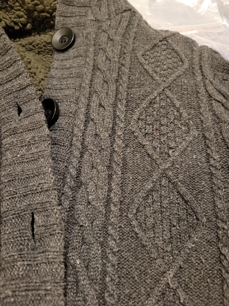 Gray Knit Cardigan with Sherpa Lining, size M (0383) image indicator(4)