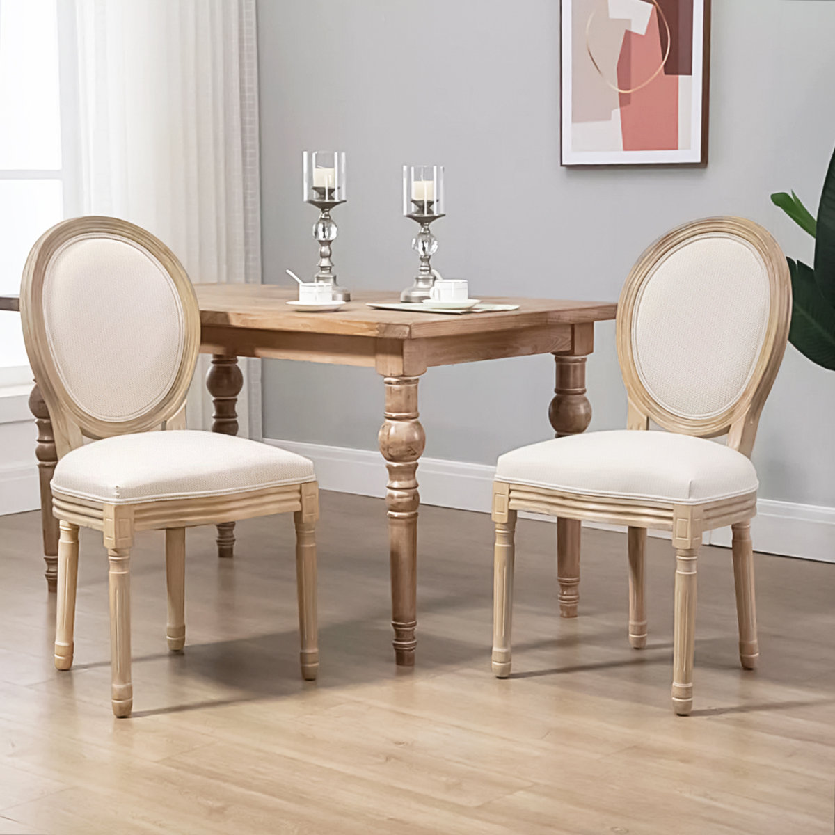 Dining Chair with Beige Fabric Seat