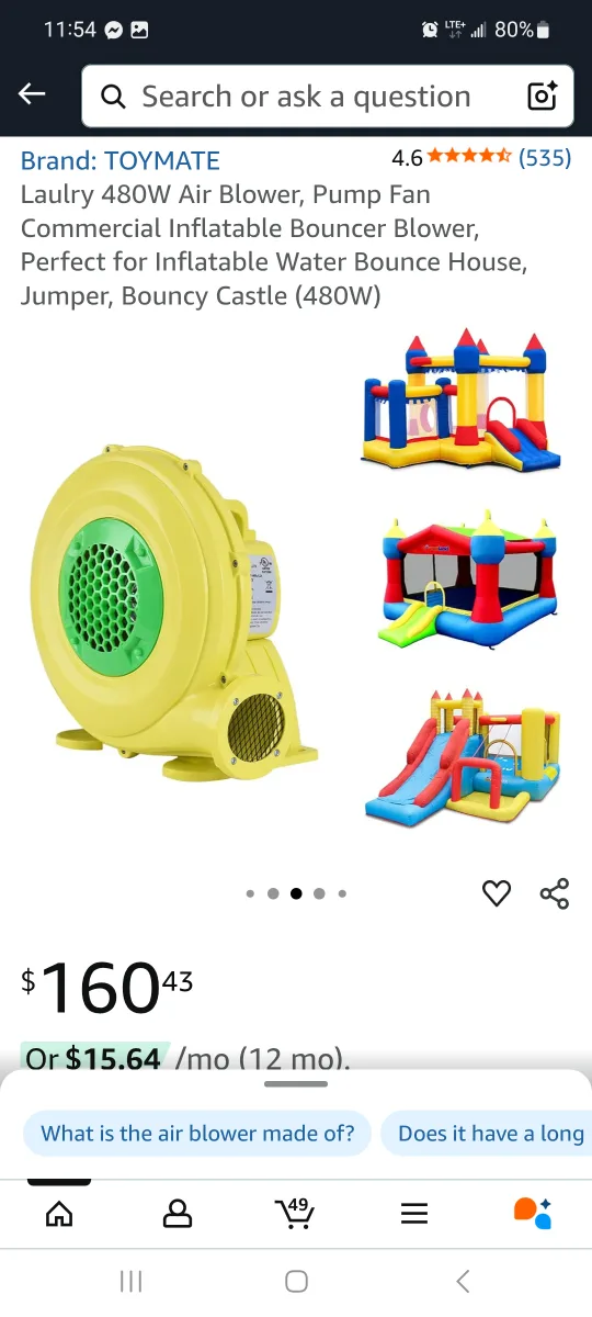 TOYMATE Laulry 480W Air Blower - Bouncy Castle Pump brand new image indicator(4)