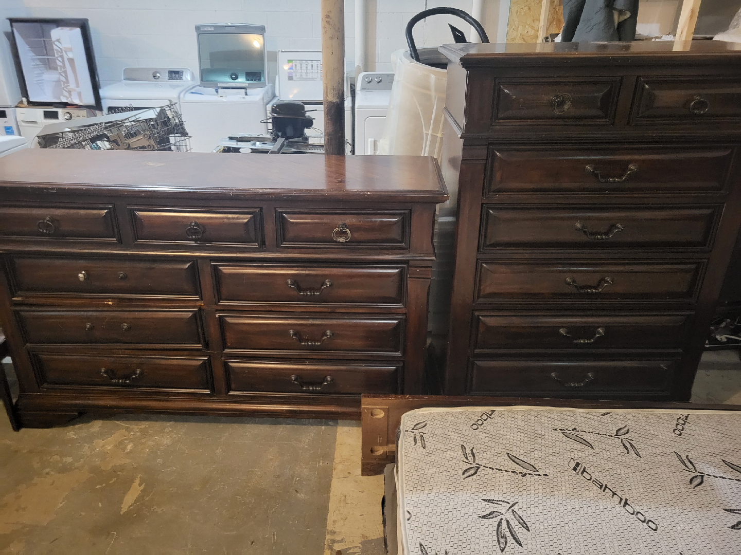 Queen Size Bed frame, mattress, dressers, and side tables - photo 2