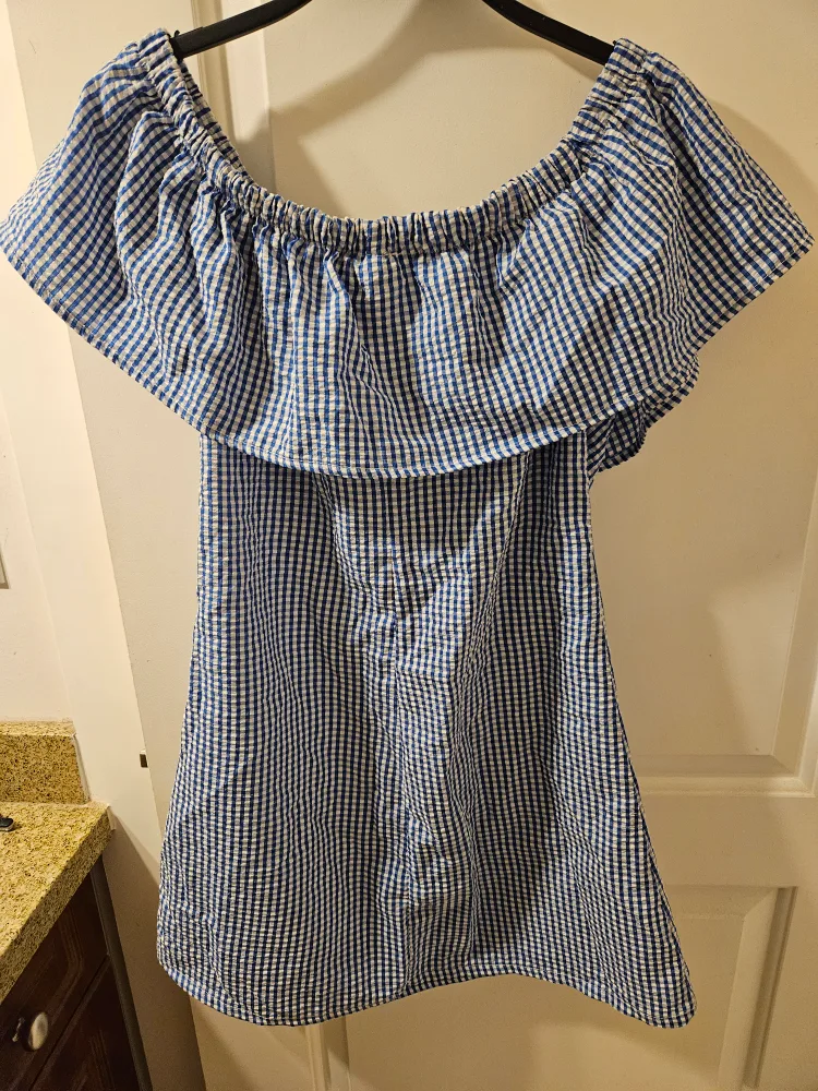 Blue Gingham Off-Shoulder Dress - Size S/P🧡 image indicator(2)