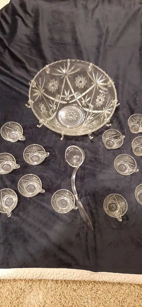 MCM Crystal Punch Bowl Set with Ladle & Cups thumbnail