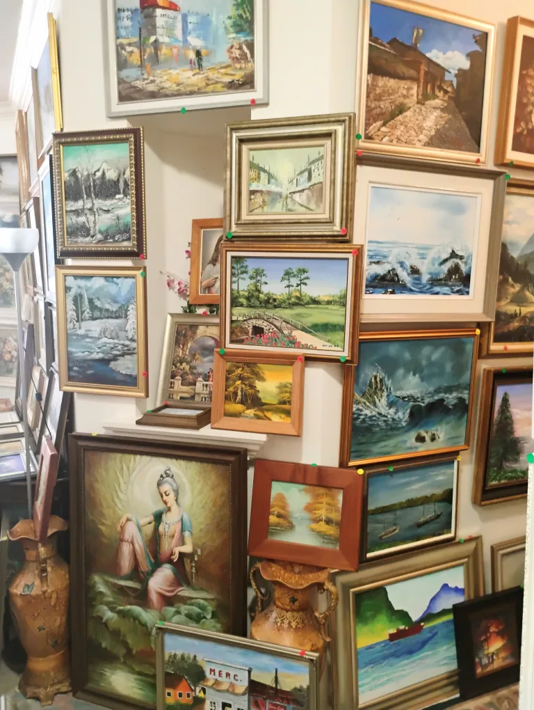 85 pieces of antique oil paintings on sale. $15 and up. image indicator(9)