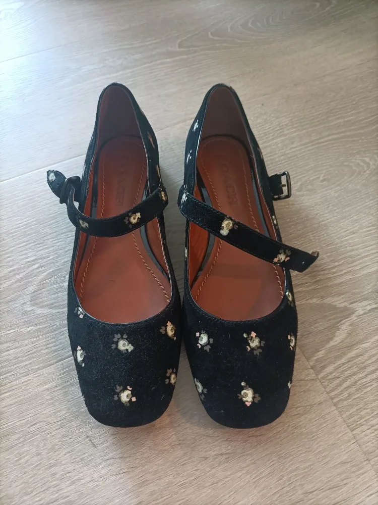 Coach Black Floral Mary Jane Flats thumbnail