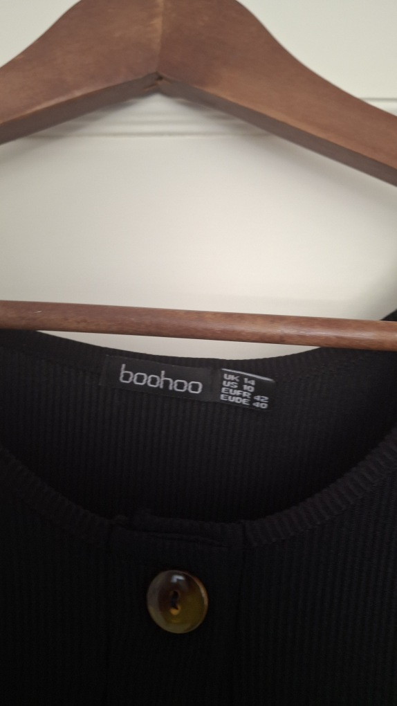 Boohoo Black Ribbed Button-Down Dress, Size 10 - photo 2