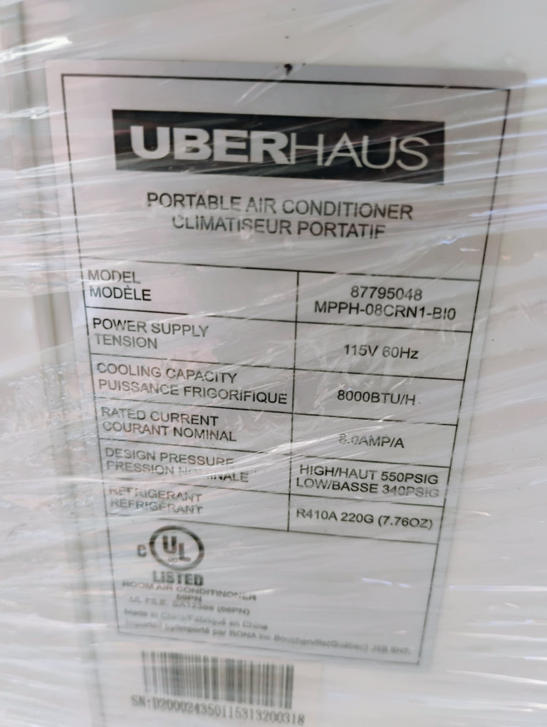 Uberhaus Portable Air Conditioner 8000 BTU