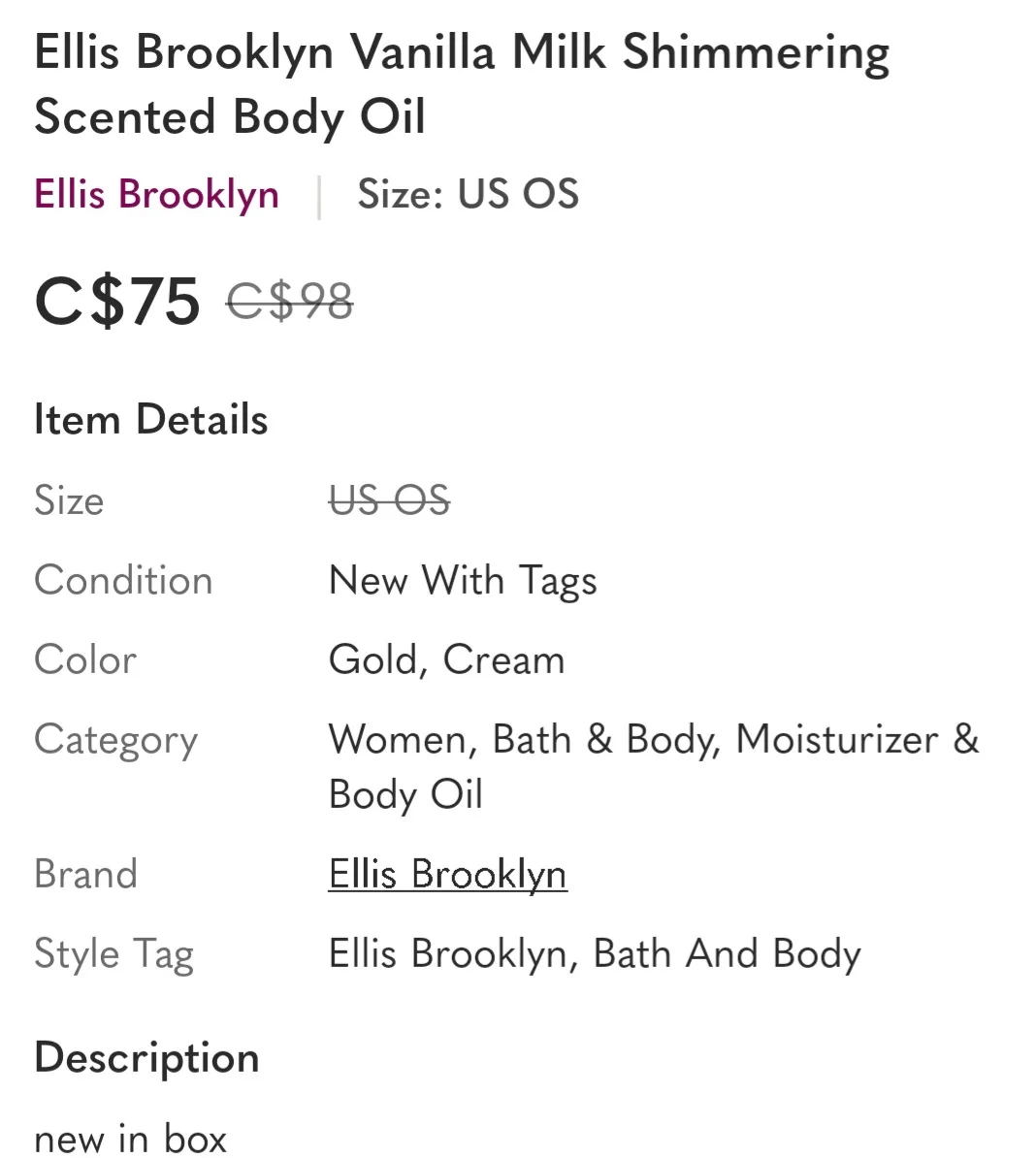 Ellis Brooklyn Vanilla Milk Shimmering Scented Body Oil - New image indicator(2)