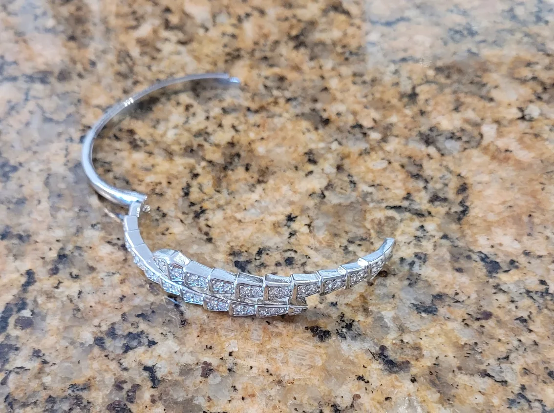 Silver Half Body Snake Bangle Bracelet with Rhinestones image indicator(4)