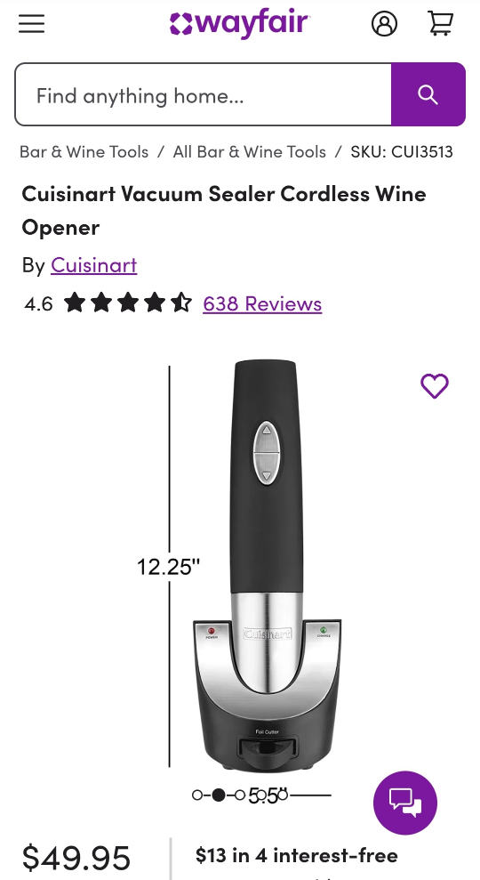 Cuisinart - Cordless Wine Opener - Black & Silver - BRAND NEW! - photo 5