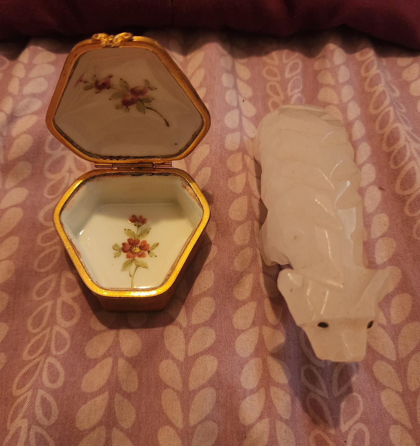Porcelaine De Paris Trinket Box & Alabaster Bear CASH ONLY