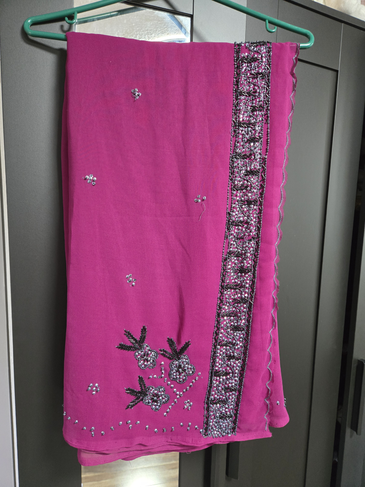 Pink Saree with Embellishments