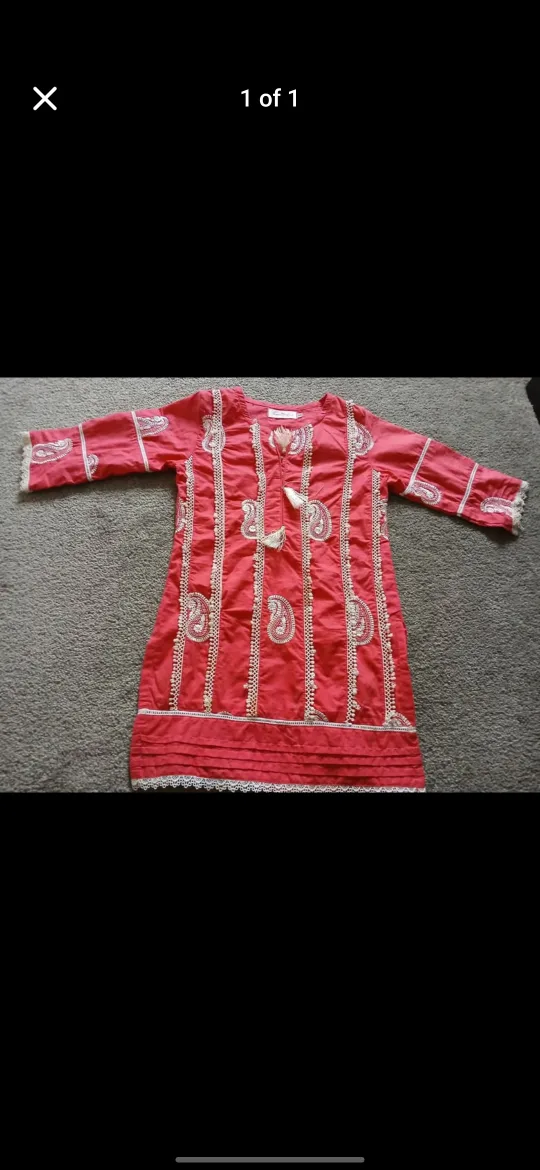 Coral Kurti with Paisley Embroidery thumbnail