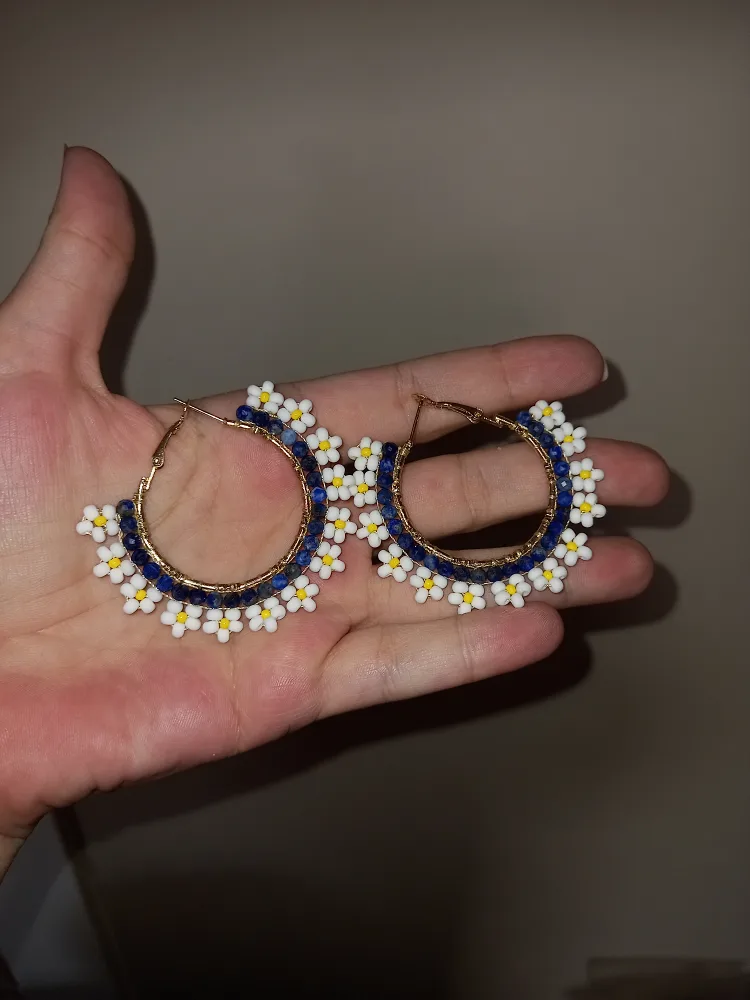 Daisy Beaded Hoop Earrings 😍  with natural blue stone image indicator(2)