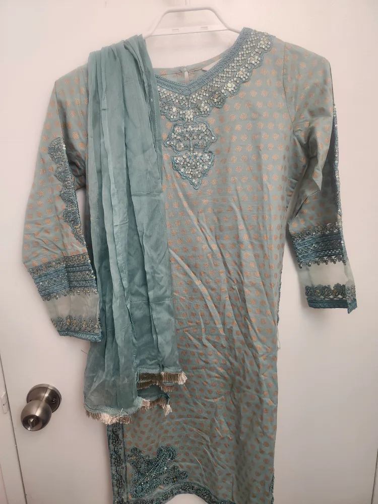 ✨ Elegant Blue & Gold Embroidered Kurta with Dupatta for girls✨ image indicator(5)