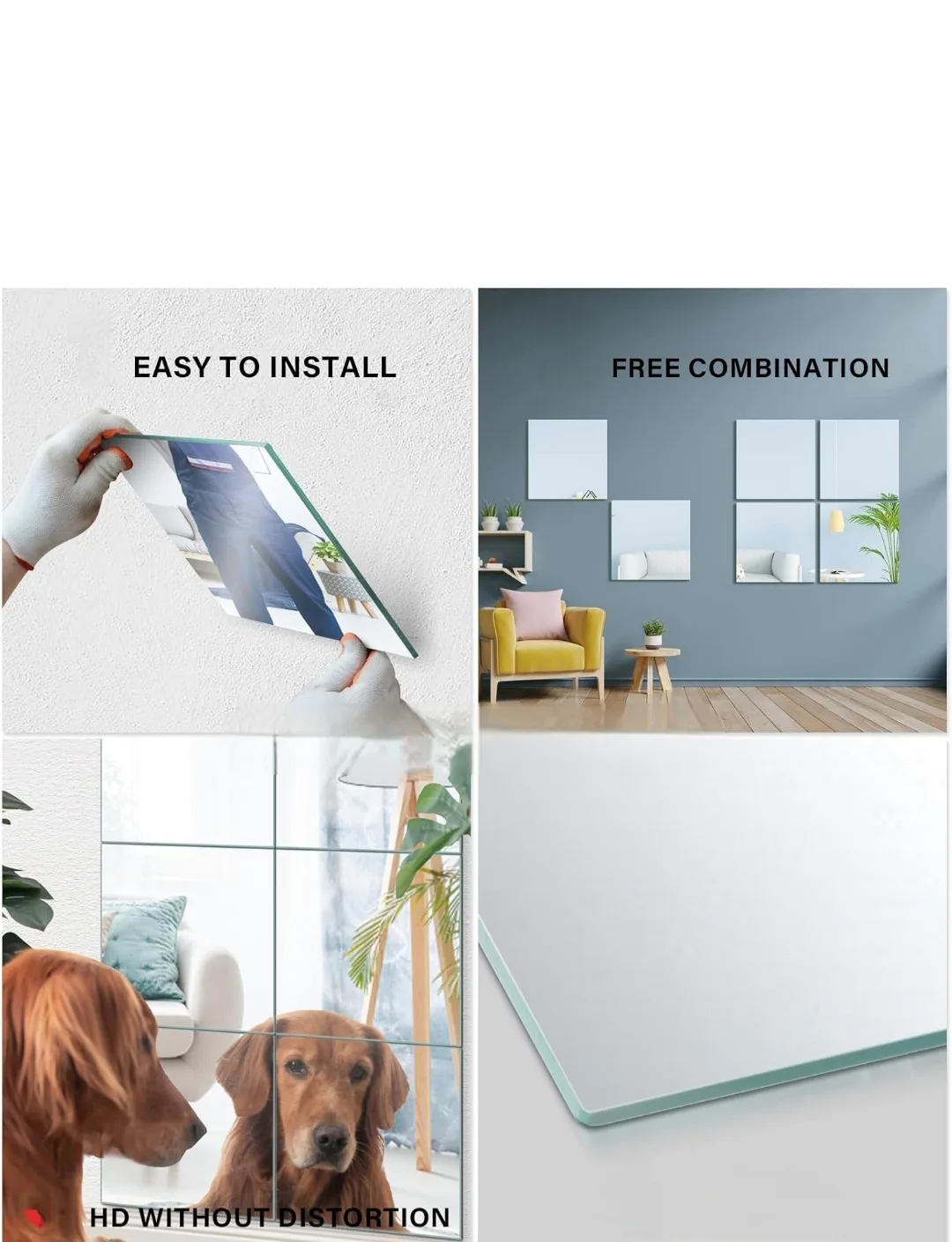 Set of 9 Square Frameless Mirror Tiles - 12x12 in image indicator(4)