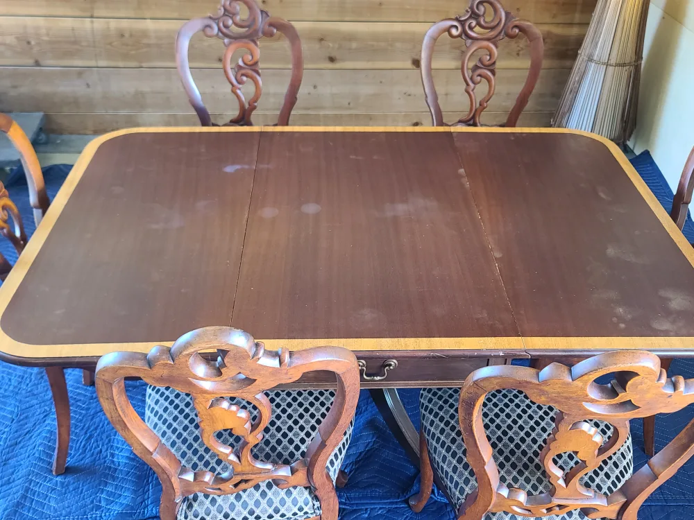 Antique Dining Table with 6 Ornate Chairs